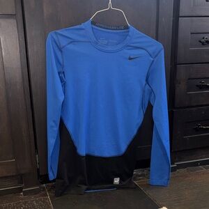 Nike Men's Long Sleeve Blue and Black Shirt